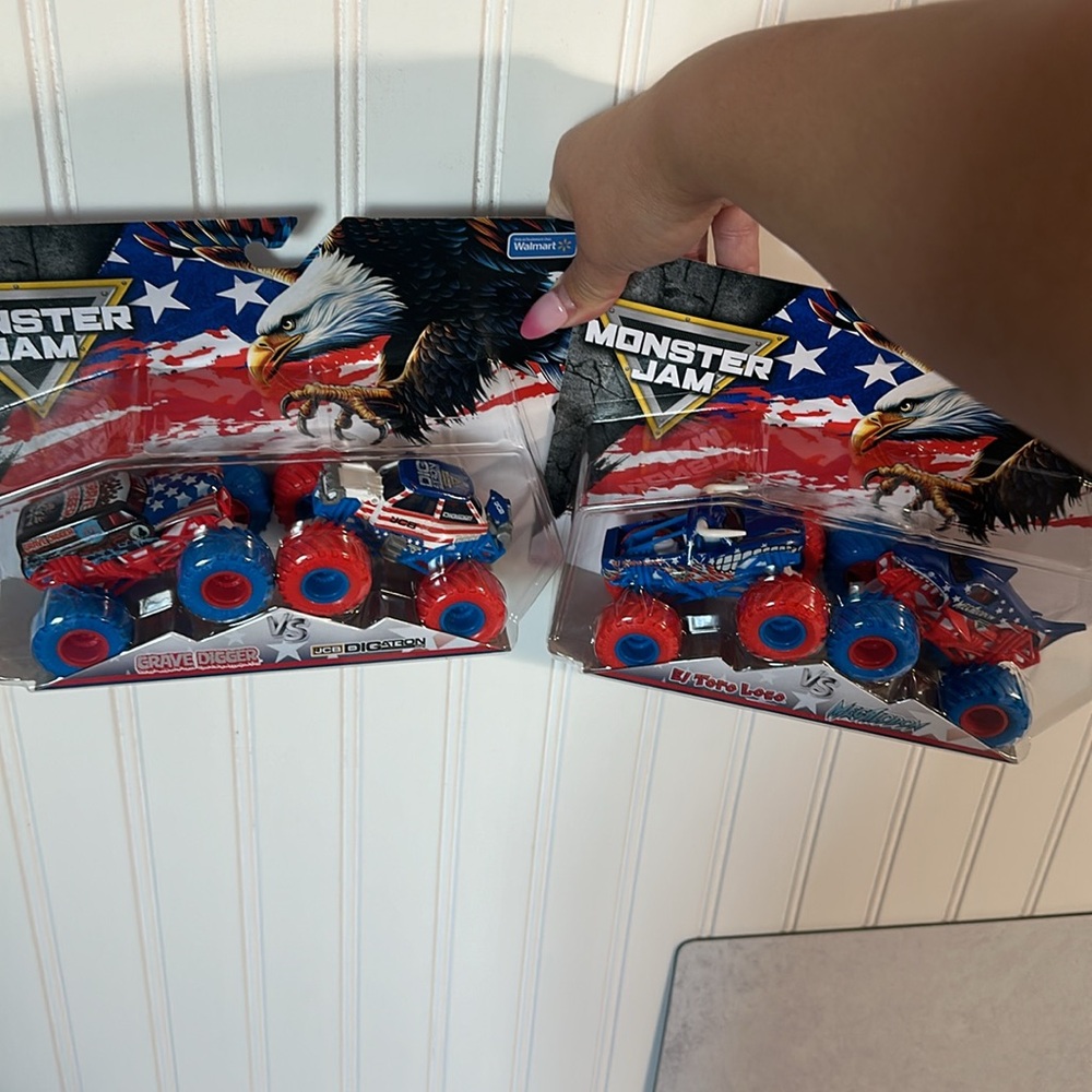 Monster Jam Die-Cast Trucks - Red, Blue, and Black